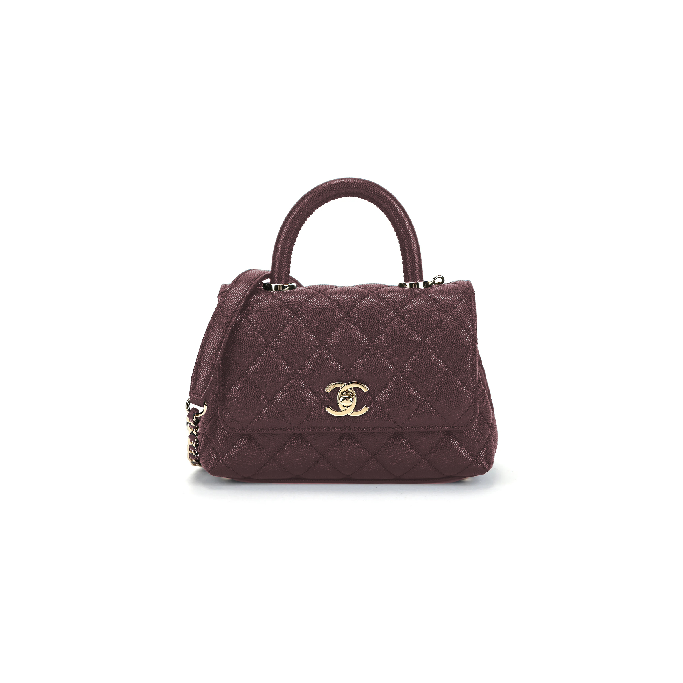 CHANEL MASTER CAVIAR QUILTED MINI COCO HANDLE BROWN ‎AS2215 (19*13*9cm)